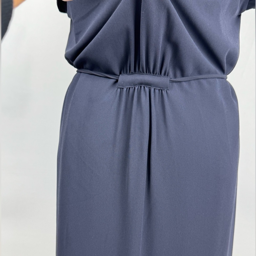 H&M Pintuck Dress Flutter Short Sleeves Tie Waist Navy Blue Lightweight Size 14 - Picture 10 of 13